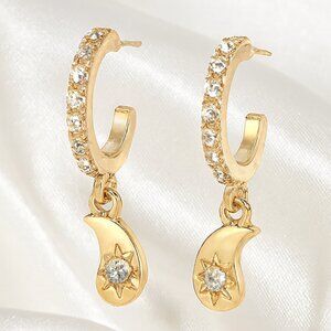 Elegant Gold Hoop Earrings with Crescent Crystal Accents – Chic Fashion Jewelry